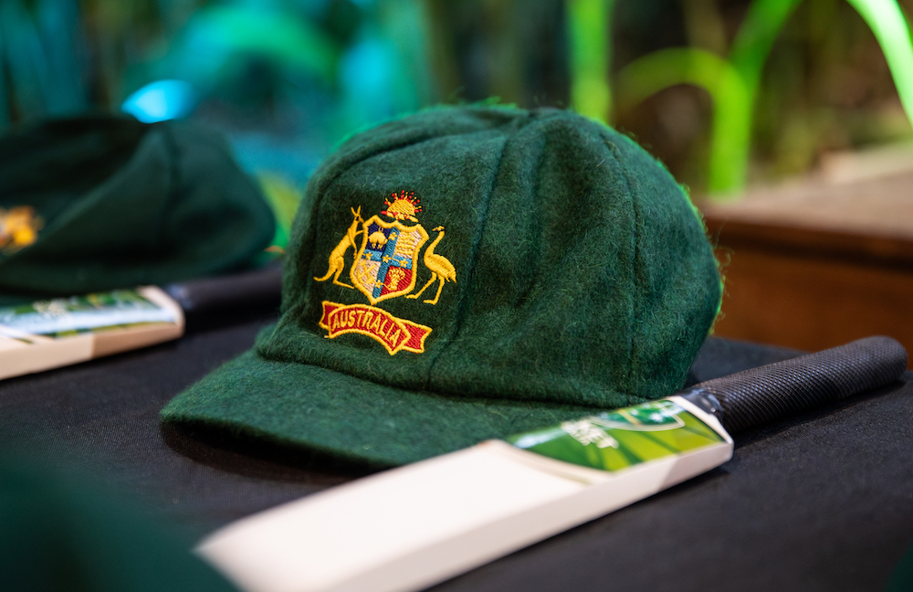 Australia Cricket Hat and Bat Signed by Glenn McGrath