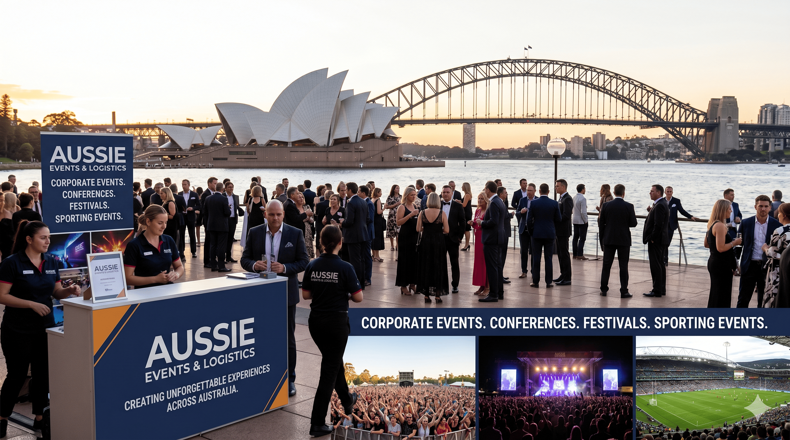 A corporate event in Australia featuring a stage, audience, and entertainment performers engaging attendees.